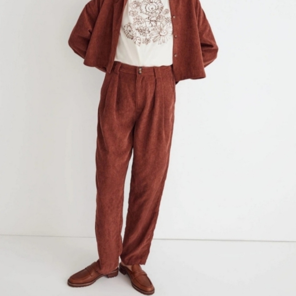 Madewell Corduroy High-Rise Tapered Pants Size 10 Dusty Redwood - Picture 2 of 15